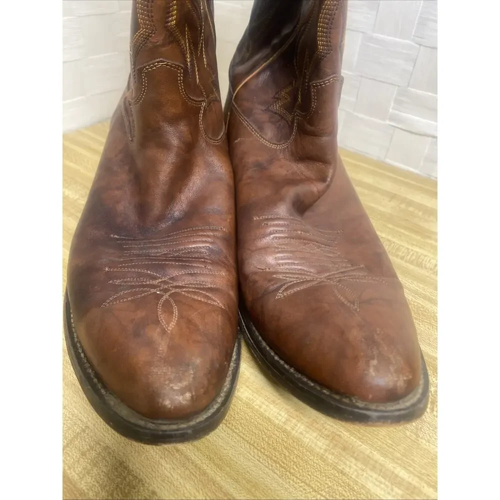 Men’s Cowboy Boots Justin 1560 Sz 12D Chestnut Embroidered Buck Leather Western